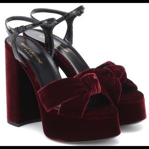 YSL Bianca Velvet Burgundy 40 Platform Open Toe Heels